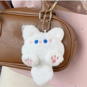 White Plush Long Tail Cat Bag Charm